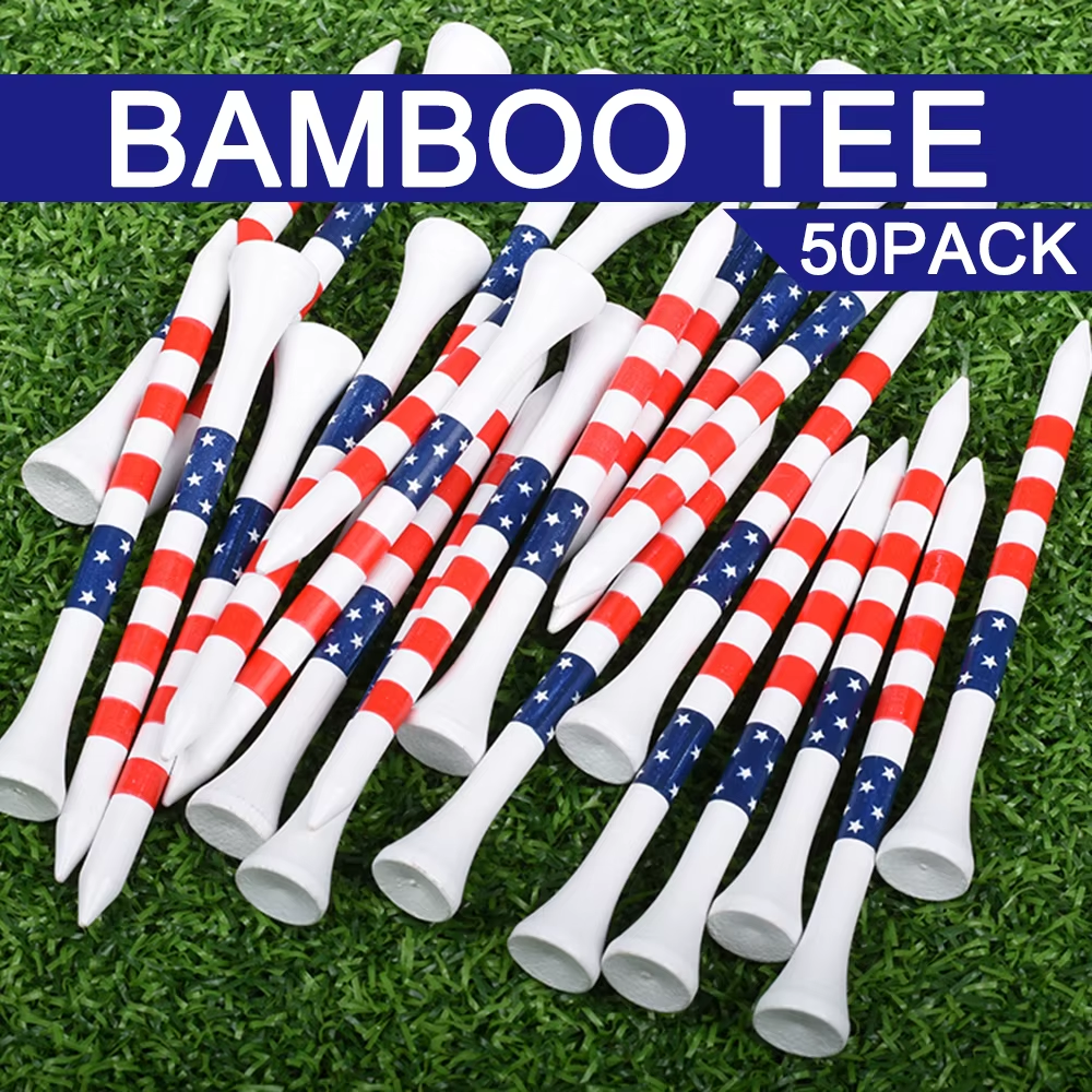 50-Pack Bamboo Golf Tees with American Flag Design (3-1/4” & 2-3/4”)