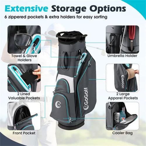 14-Way Golf Cart Bag with Cooler Pocket & Waterproof Zippers