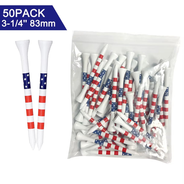 50-Pack Bamboo Golf Tees with American Flag Design (3-1/4” & 2-3/4”)