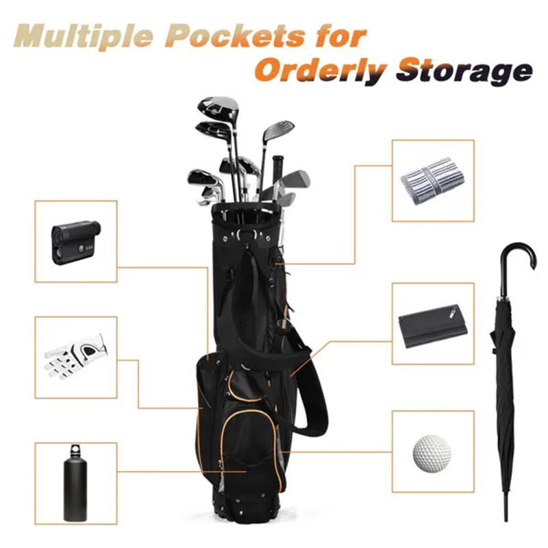 Black 3-Way Golf Stand Bag - Water Resistant & Lightweight with 7 Pockets