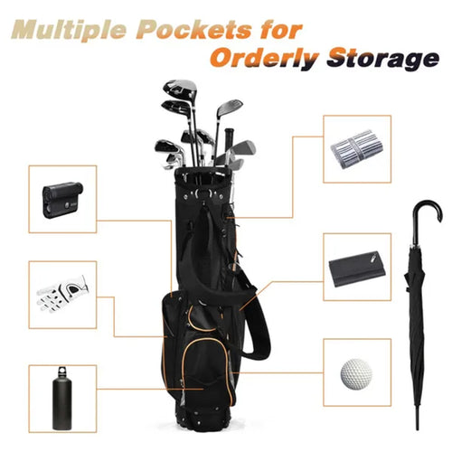 Black 3-Way Golf Stand Bag - Water Resistant & Lightweight with 7 Pockets