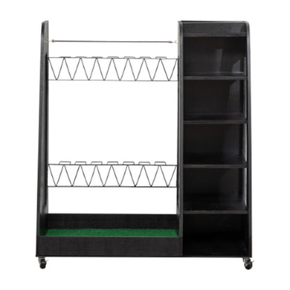 Golf Bag Organizer for Garage Wooden Golf Club Storage Rack with Shoe Shelves Fits 2 Golf Bags Rolling Organizer for Home Basement or Club