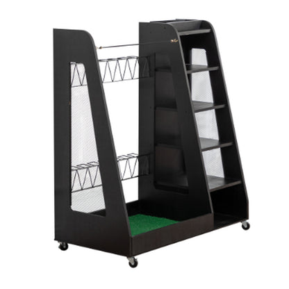 Golf Bag Organizer for Garage Wooden Golf Club Storage Rack with Shoe Shelves Fits 2 Golf Bags Rolling Organizer for Home Basement or Club
