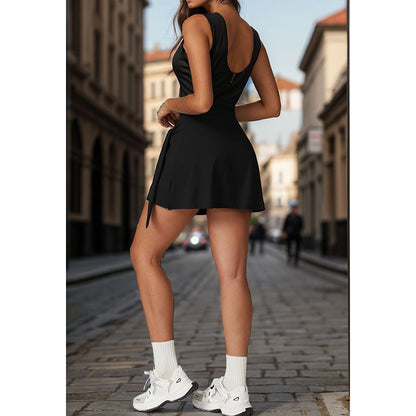 Women’s High Neck Athletic Dress with Built-In Shorts – Sleeveless Tennis & Golf Dress