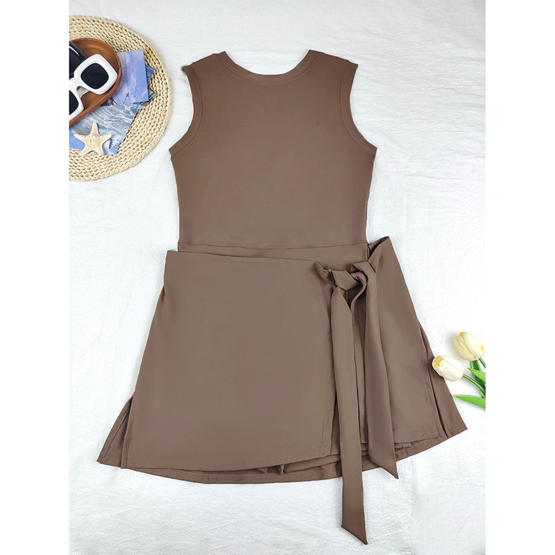 Women’s High Neck Athletic Dress with Built-In Shorts – Sleeveless Tennis & Golf Dress