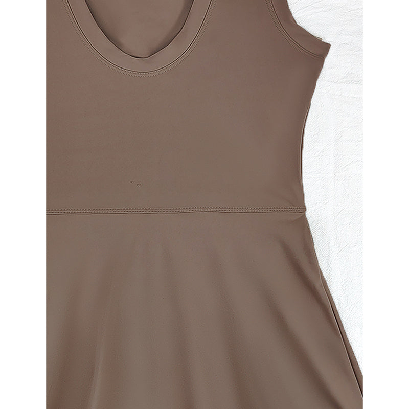 Women’s High Neck Athletic Dress with Built-In Shorts – Sleeveless Tennis & Golf Dress