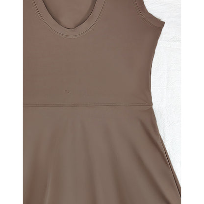Women’s High Neck Athletic Dress with Built-In Shorts – Sleeveless Tennis & Golf Dress