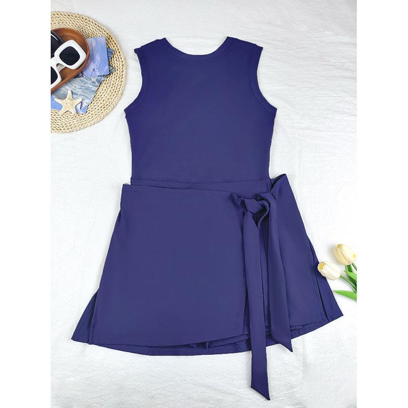 Women’s High Neck Athletic Dress with Built-In Shorts – Sleeveless Tennis & Golf Dress