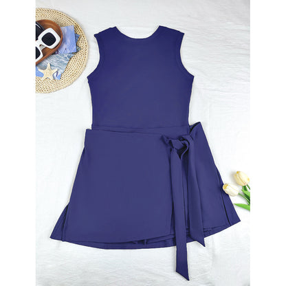 Women’s High Neck Athletic Dress with Built-In Shorts – Sleeveless Tennis & Golf Dress