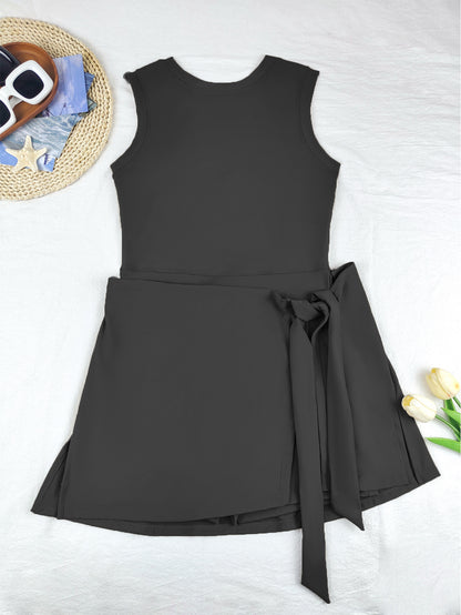 Women’s High Neck Athletic Dress with Built-In Shorts – Sleeveless Tennis & Golf Dress