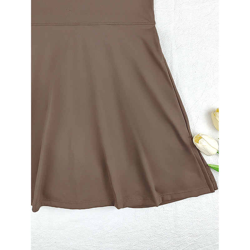 Women’s High Neck Athletic Dress with Built-In Shorts – Sleeveless Tennis & Golf Dress