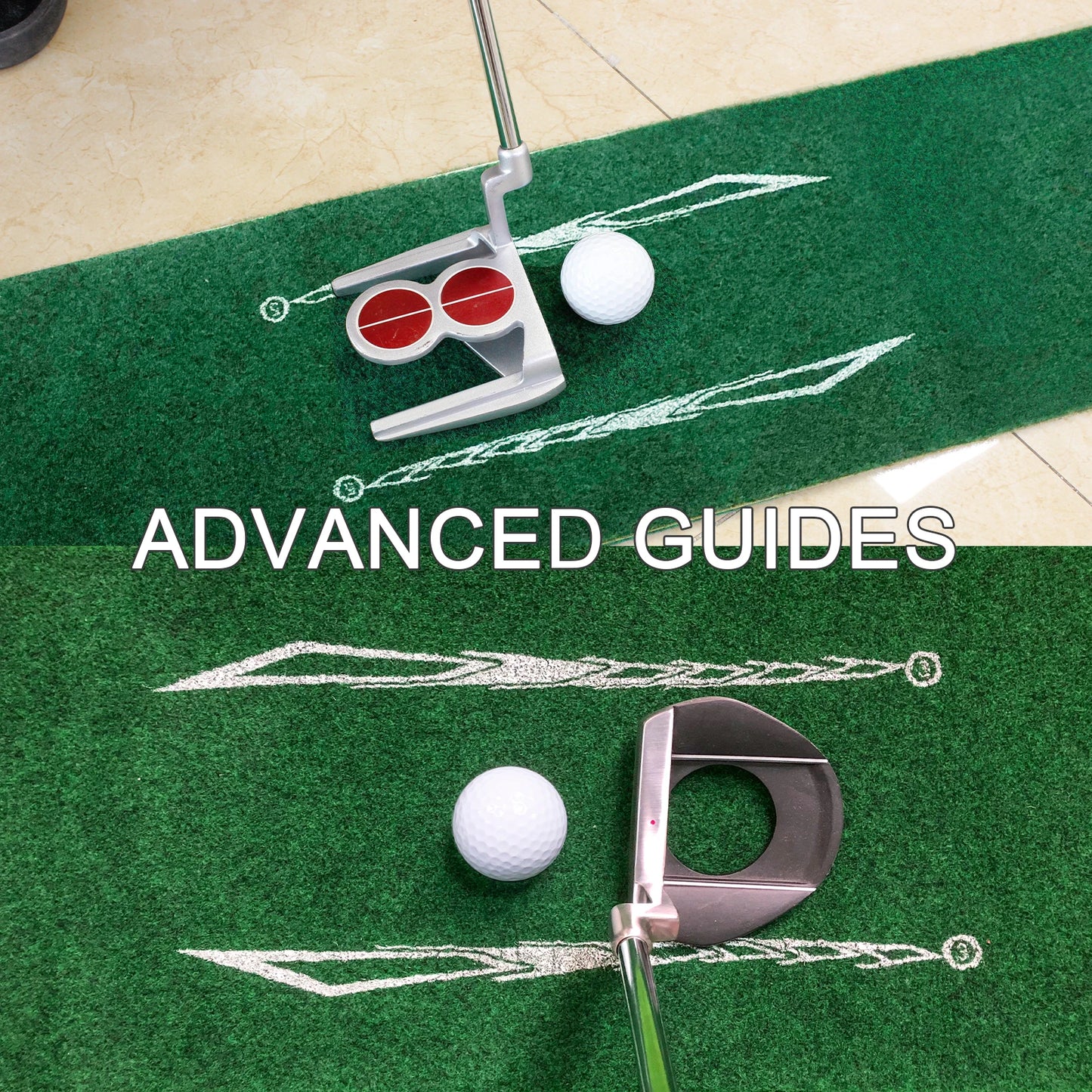 Golf putting practice mat with alignment guide markings
