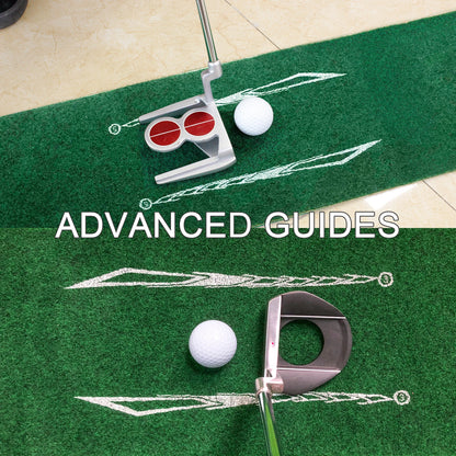 Golf putting practice mat with alignment guide markings
