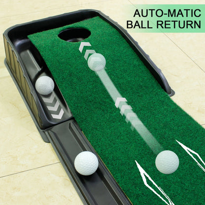 Indoor golf putting mat in home office setting
