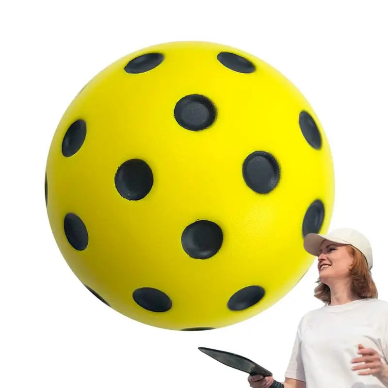 Quiet bounce foam pickleballs in green and yellow colors
