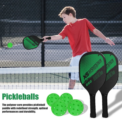 All-in-one pickleball set with paddles, balls, and net
