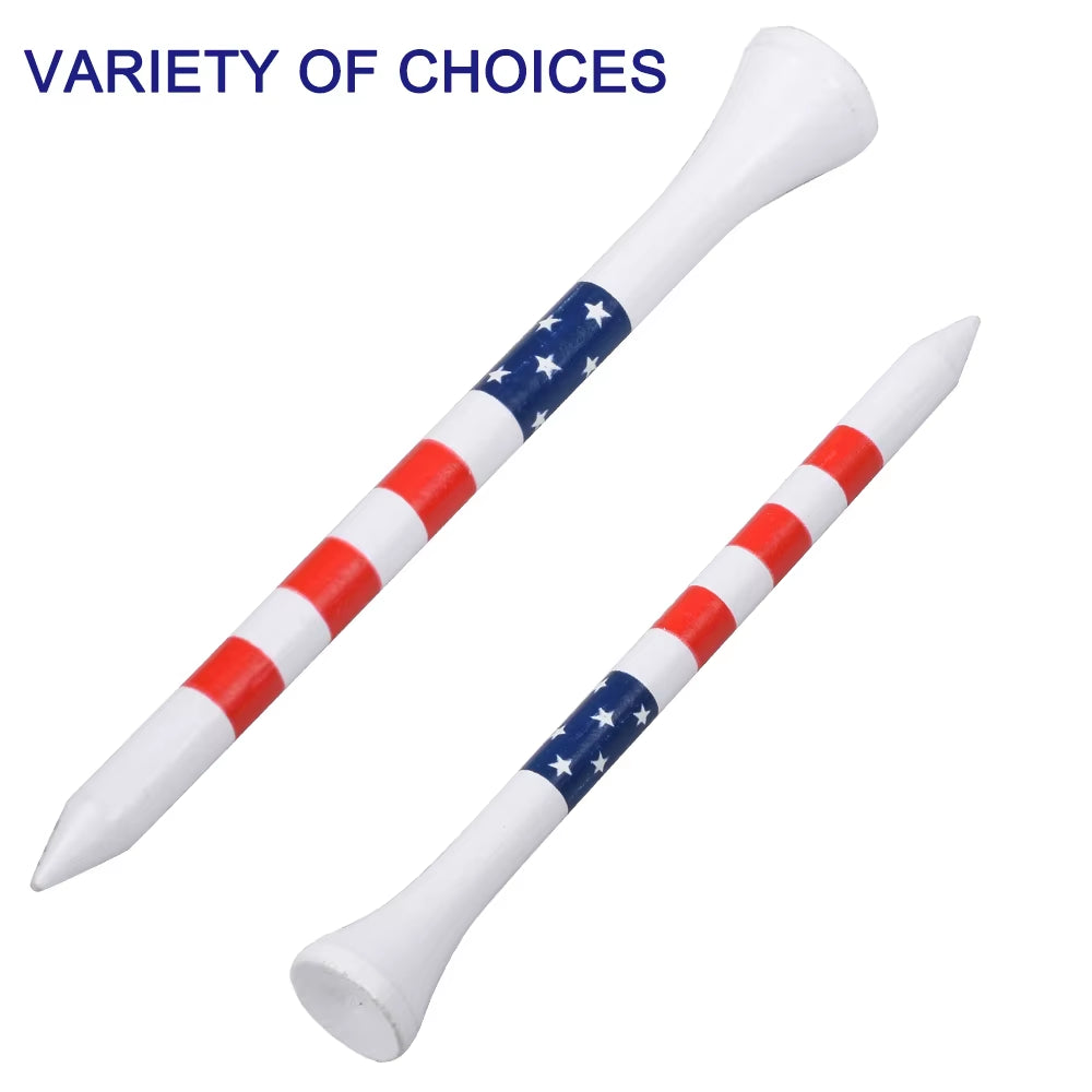 50-Pack Bamboo Golf Tees with American Flag Design (3-1/4” & 2-3/4”)