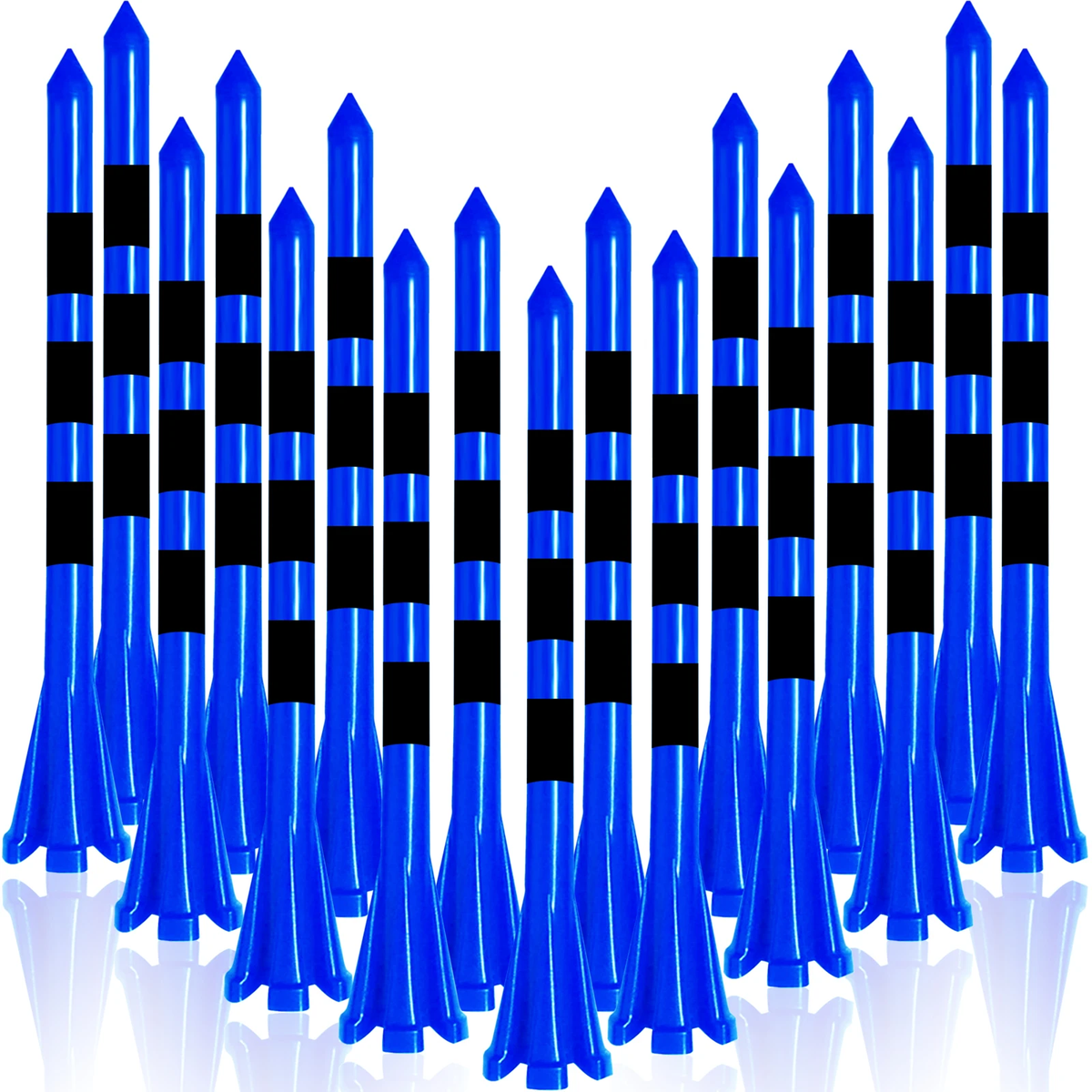 50 Pack Plastic Golf Tees – 5-Prong Head with Stripe Markers (70mm / 83mm)