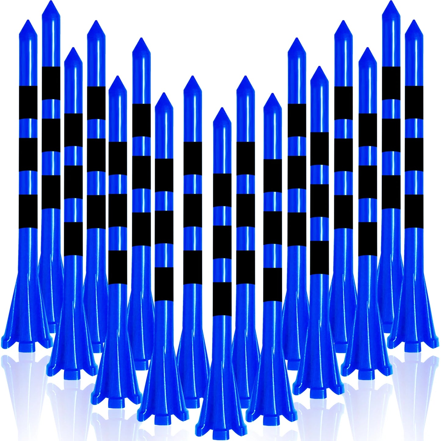 50 Pack Plastic Golf Tees – 5-Prong Head with Stripe Markers (70mm / 83mm)