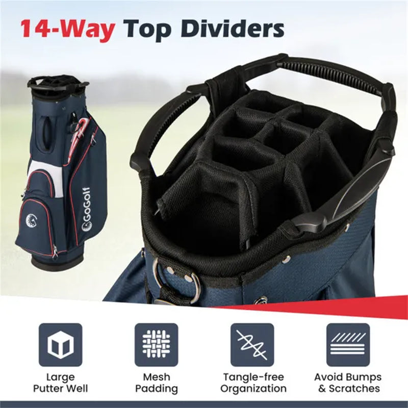 14-Way Golf Cart Bag with Cooler Pocket & Waterproof Zippers