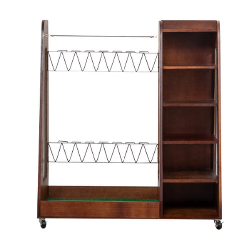 Golf Bag Organizer for Garage Wooden Golf Club Storage Rack with Shoe Shelves Fits 2 Golf Bags Rolling Organizer for Home Basement or Club