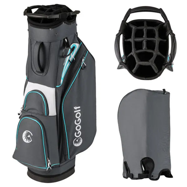 Gray and blue 14-way golf cart bag, image 1 of 6