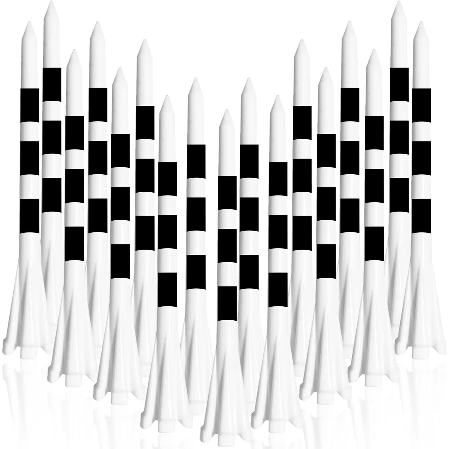 50 Pack Plastic Golf Tees – 5-Prong Head with Stripe Markers (70mm / 83mm)