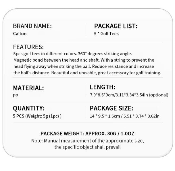 Infini-Tee magnetic golf tees product specifications
