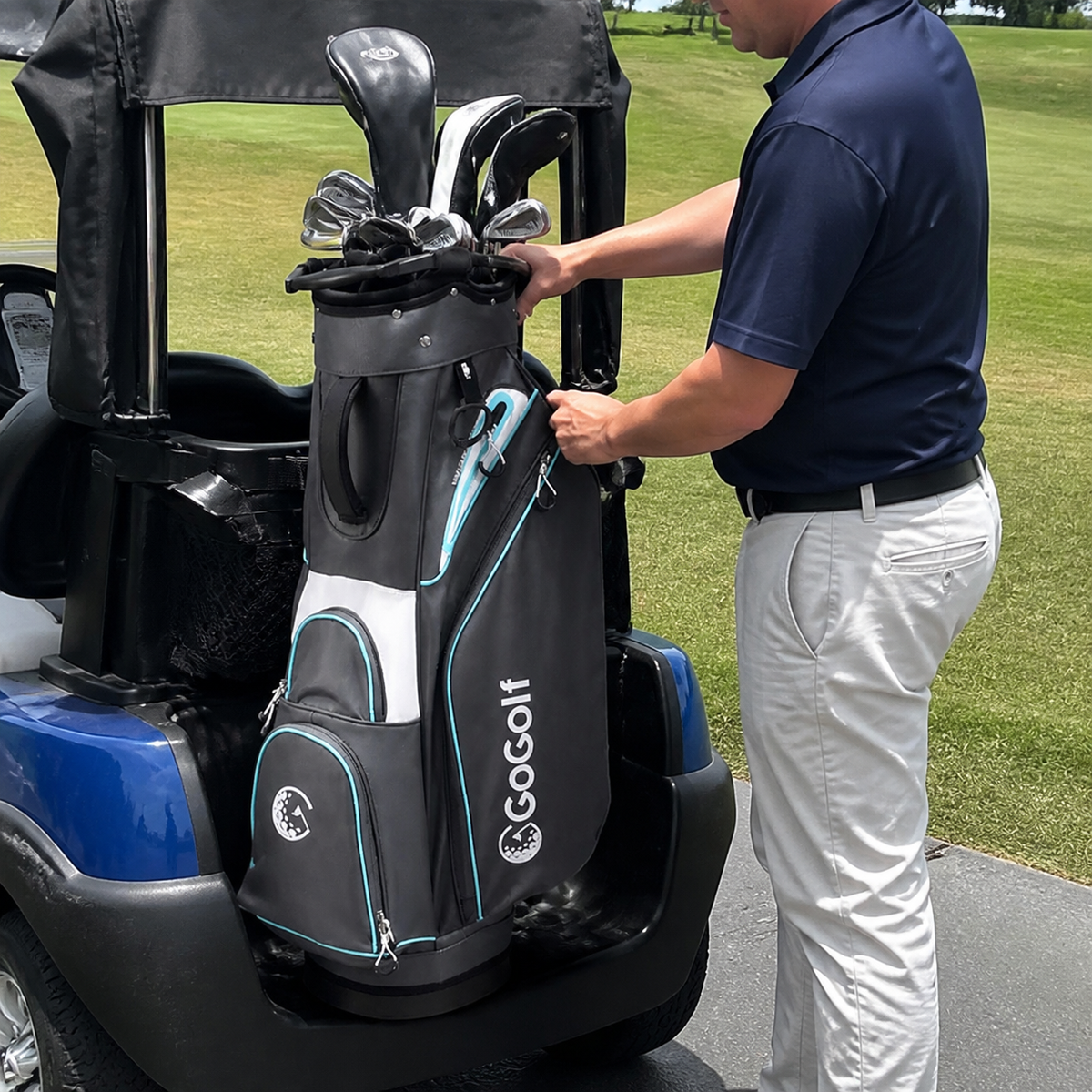 14-Way Golf Cart Bag with Zippered Storage, Gray and Blue